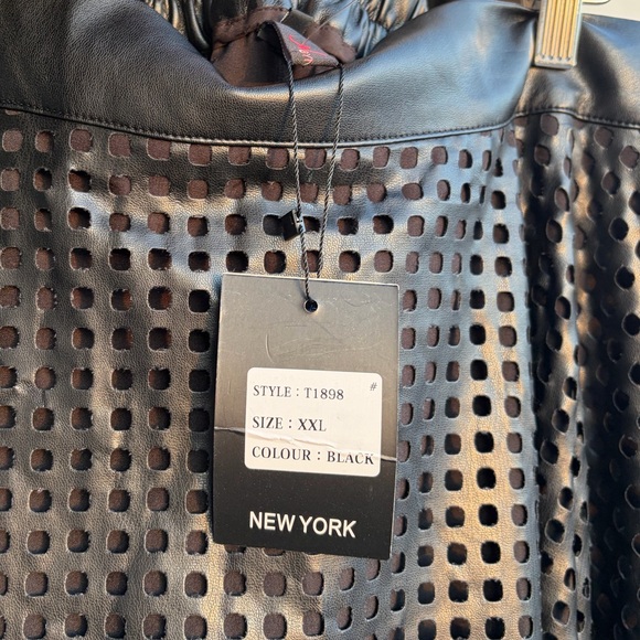 🆕 By Nancy New York Black Faux Leather Perforated Midi Skirt XXL Elastic Waist - Picture 14 of 17